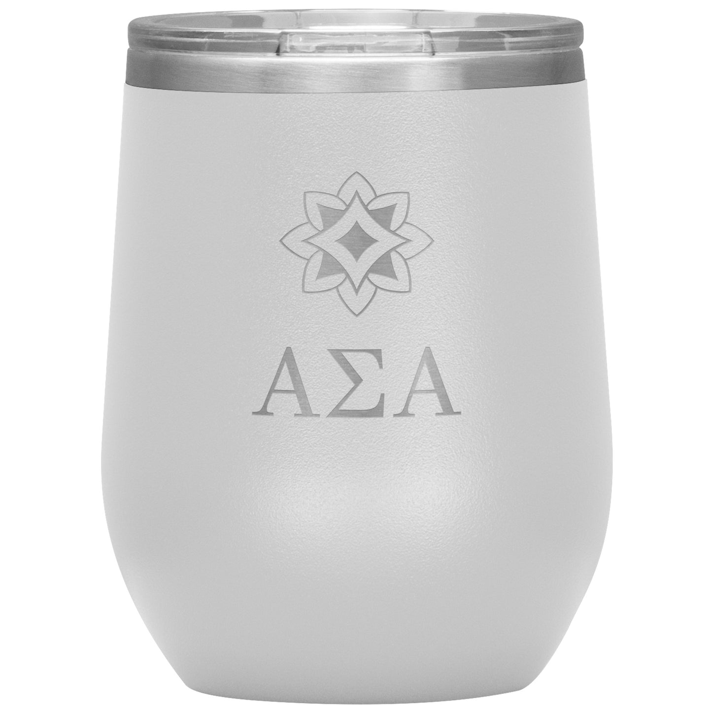 Alpha Sigma Alpha Sorority, Greek Letters Flower logo, 12oz Wine Insulated Tumbler