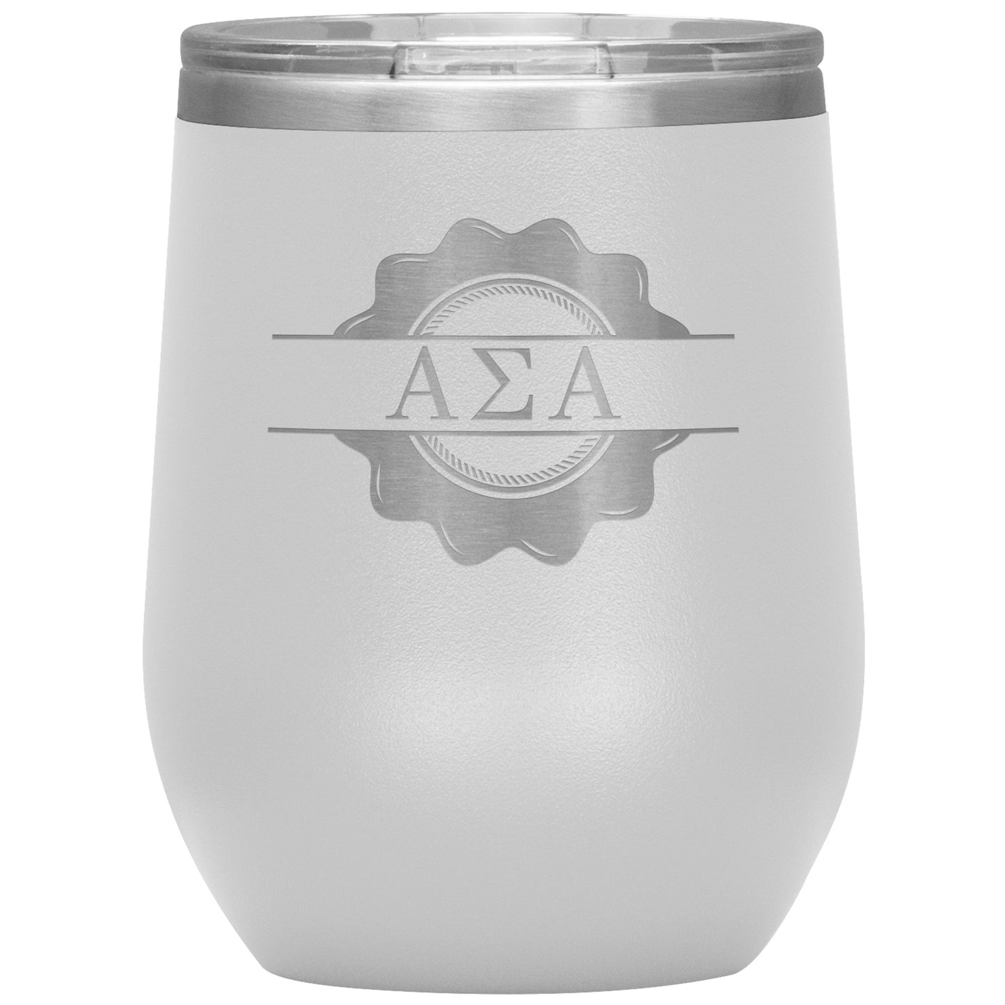Alpha Sigma Alpha Sorority, Greek letters Badge Logo, 12oz Wine Insulated Tumbler