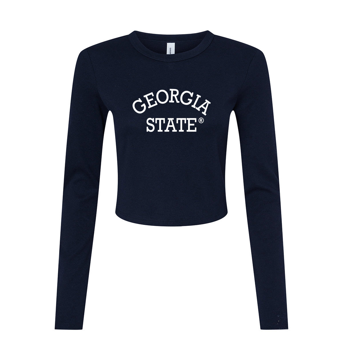 Georgia State University Women's Micro Rib Long Sleeve Baby Tee- Navy