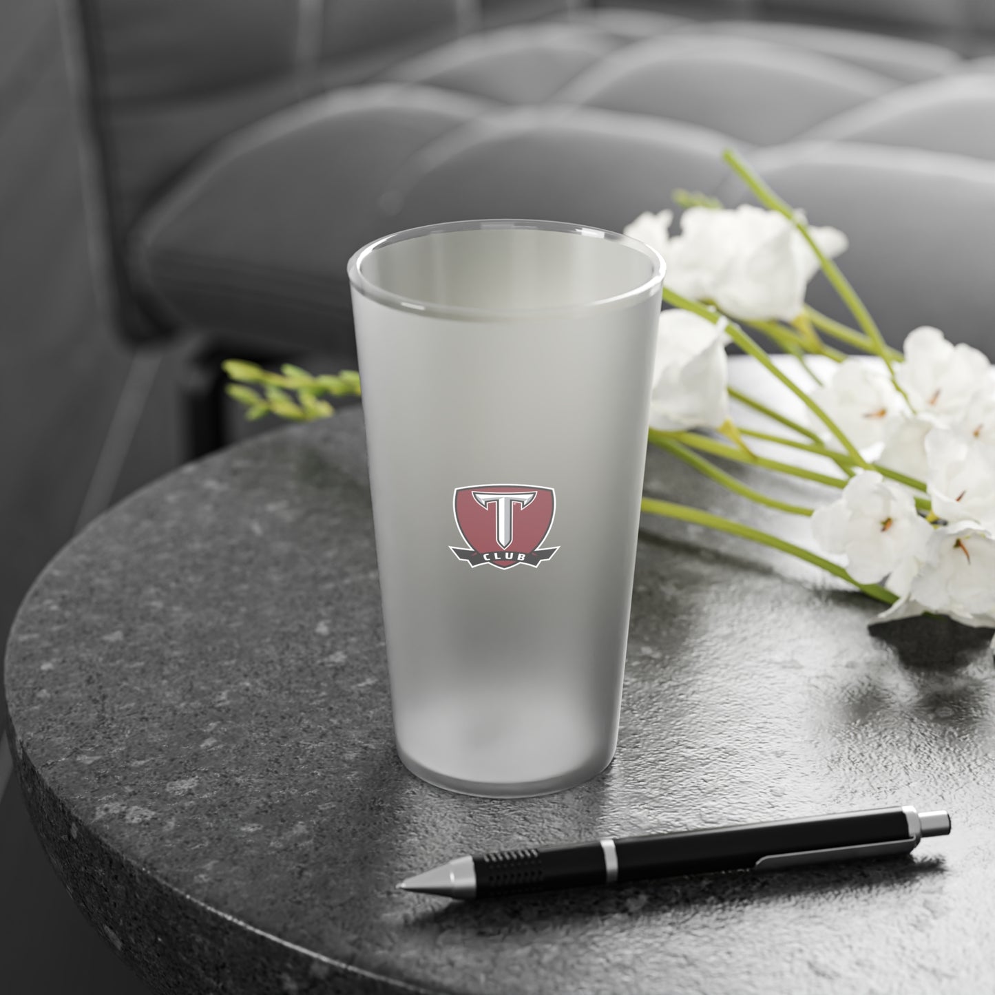 Troy University, Troy Logo, Frosted Pint Glass, 16oz