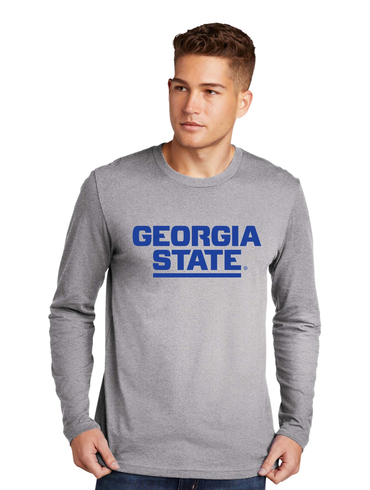 Georgia State Men's Cotton Long-Sleeve Crew- Heather Gray