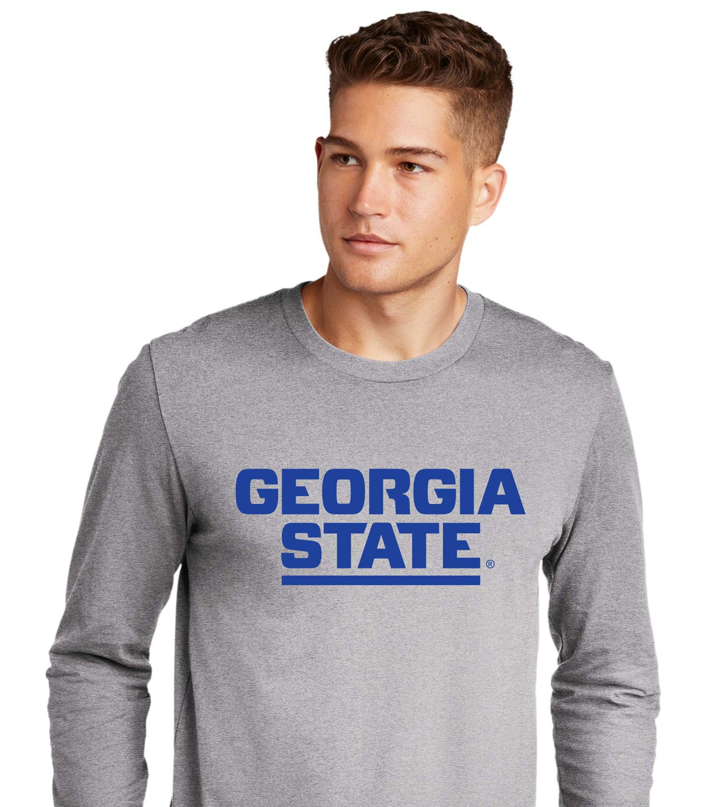 Georgia State Men's Cotton Long-Sleeve Crew- Heather Gray