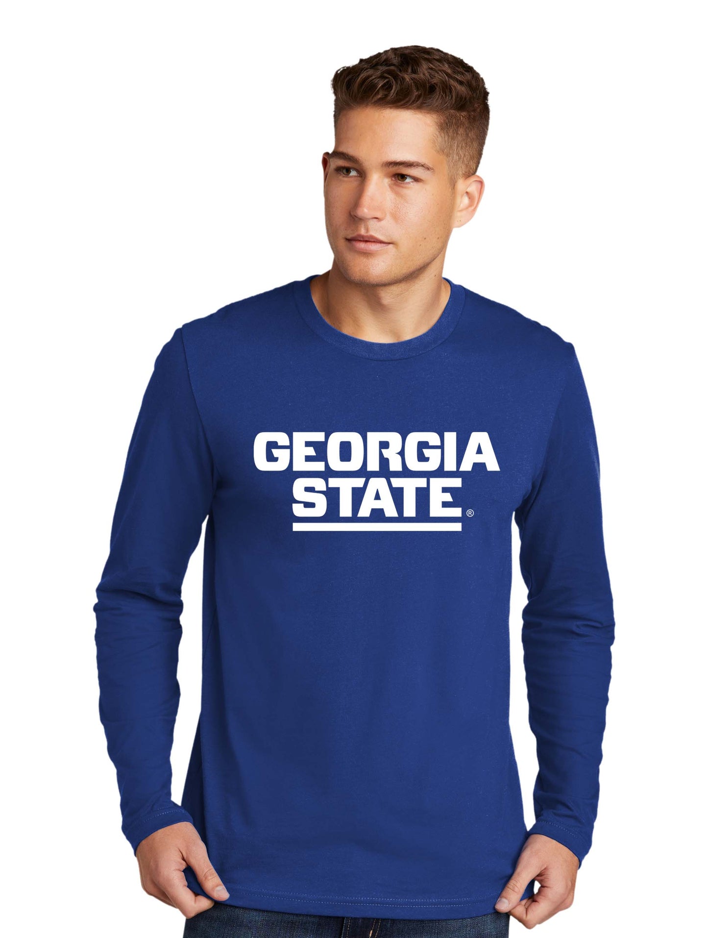 Georgia State Men's Cotton Long-Sleeve Crew- Royal