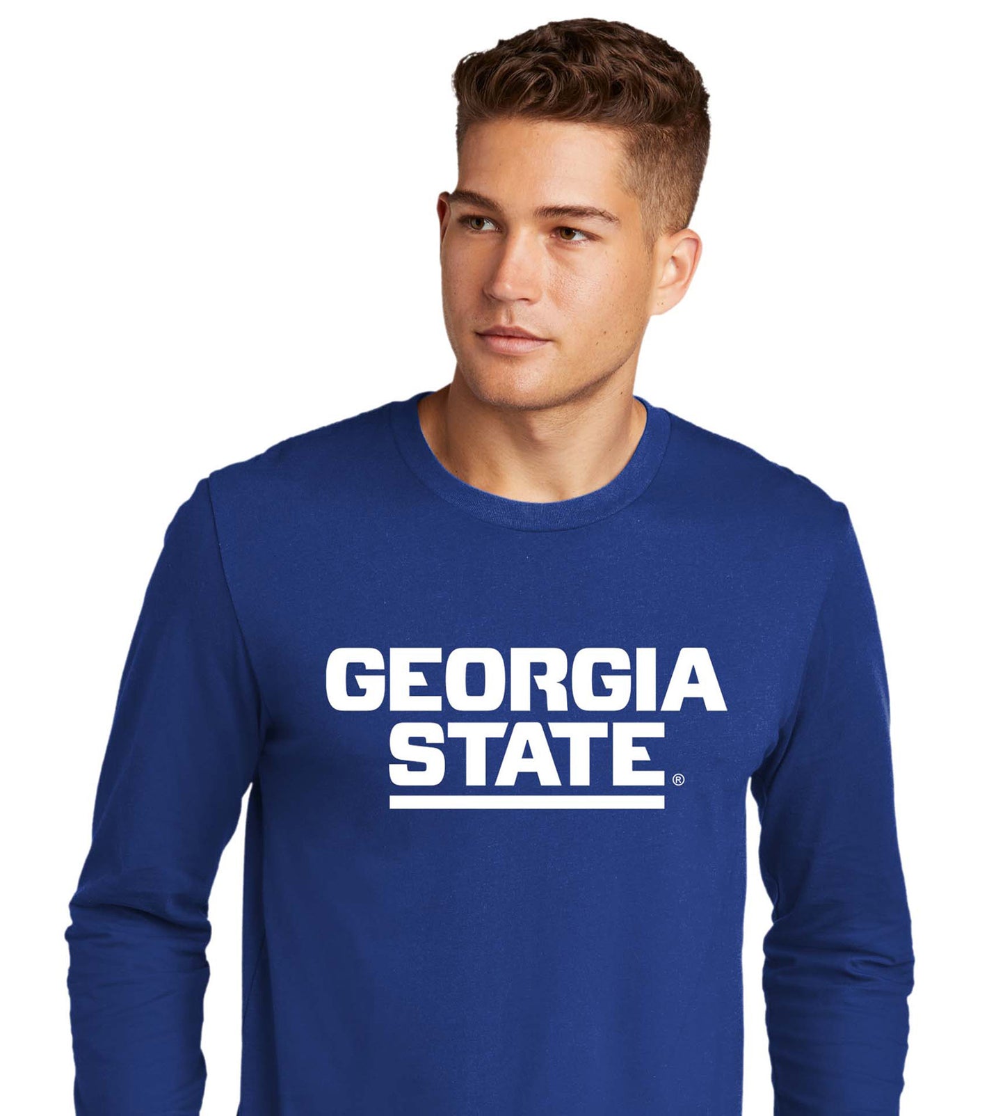 Georgia State Men's Cotton Long-Sleeve Crew- Royal