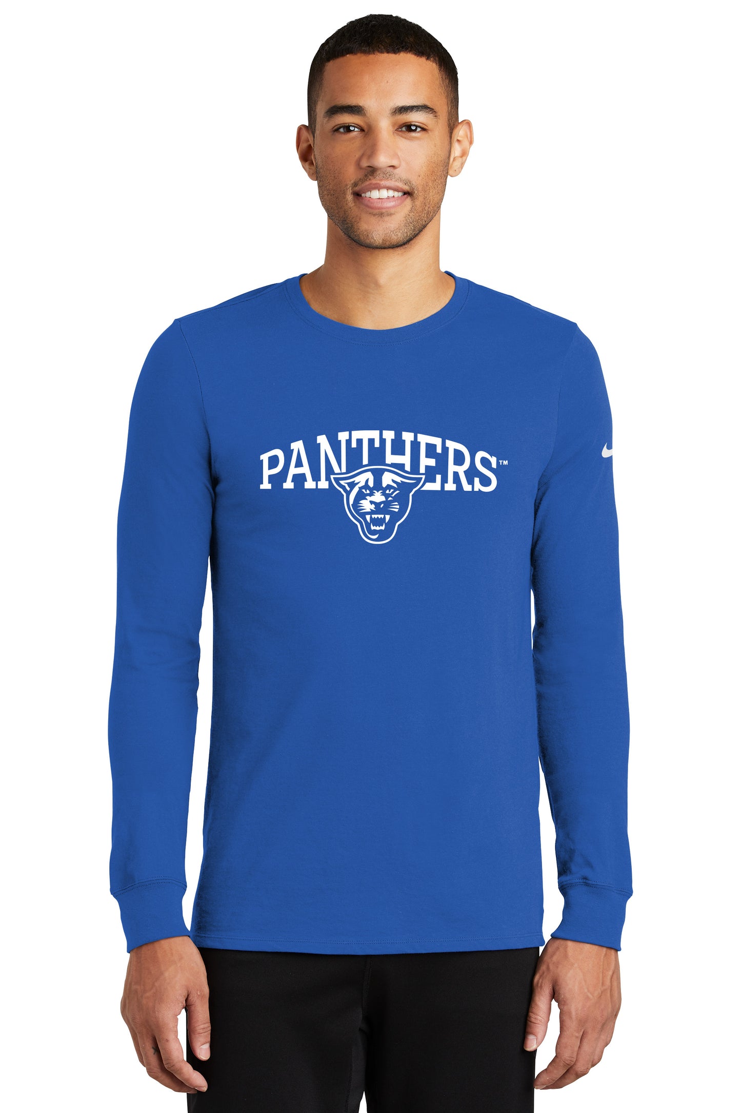 Panthers Nike Dri-FIT Cotton/Poly Long Sleeve Tee- Rush Blue