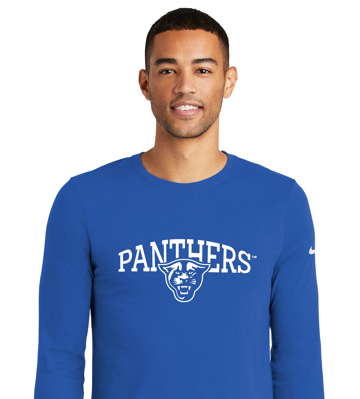 Panthers Nike Dri-FIT Cotton/Poly Long Sleeve Tee- Rush Blue