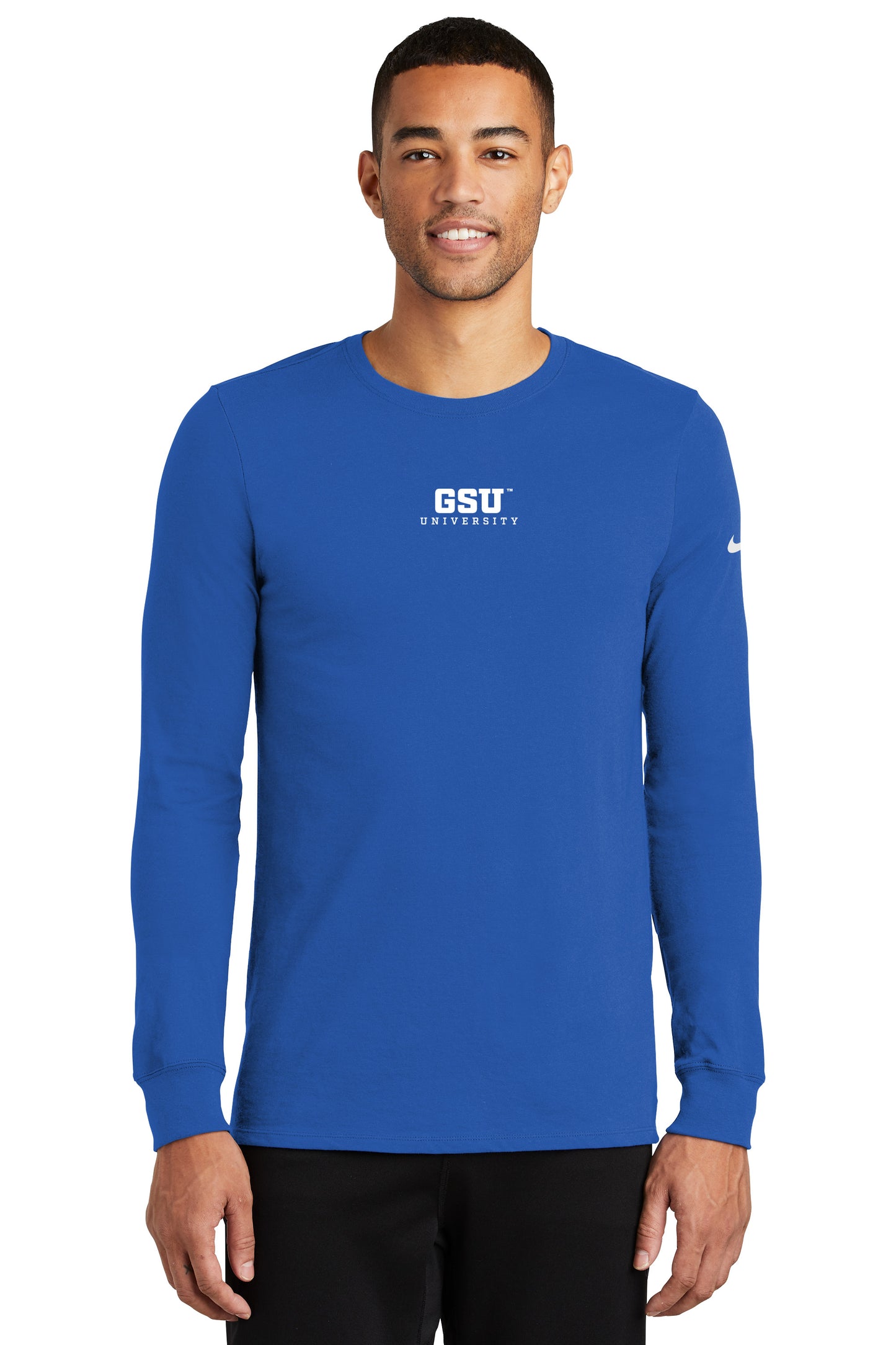 GSU University Nike Dri-FIT Cotton/Poly Long Sleeve Tee- Rush Blue