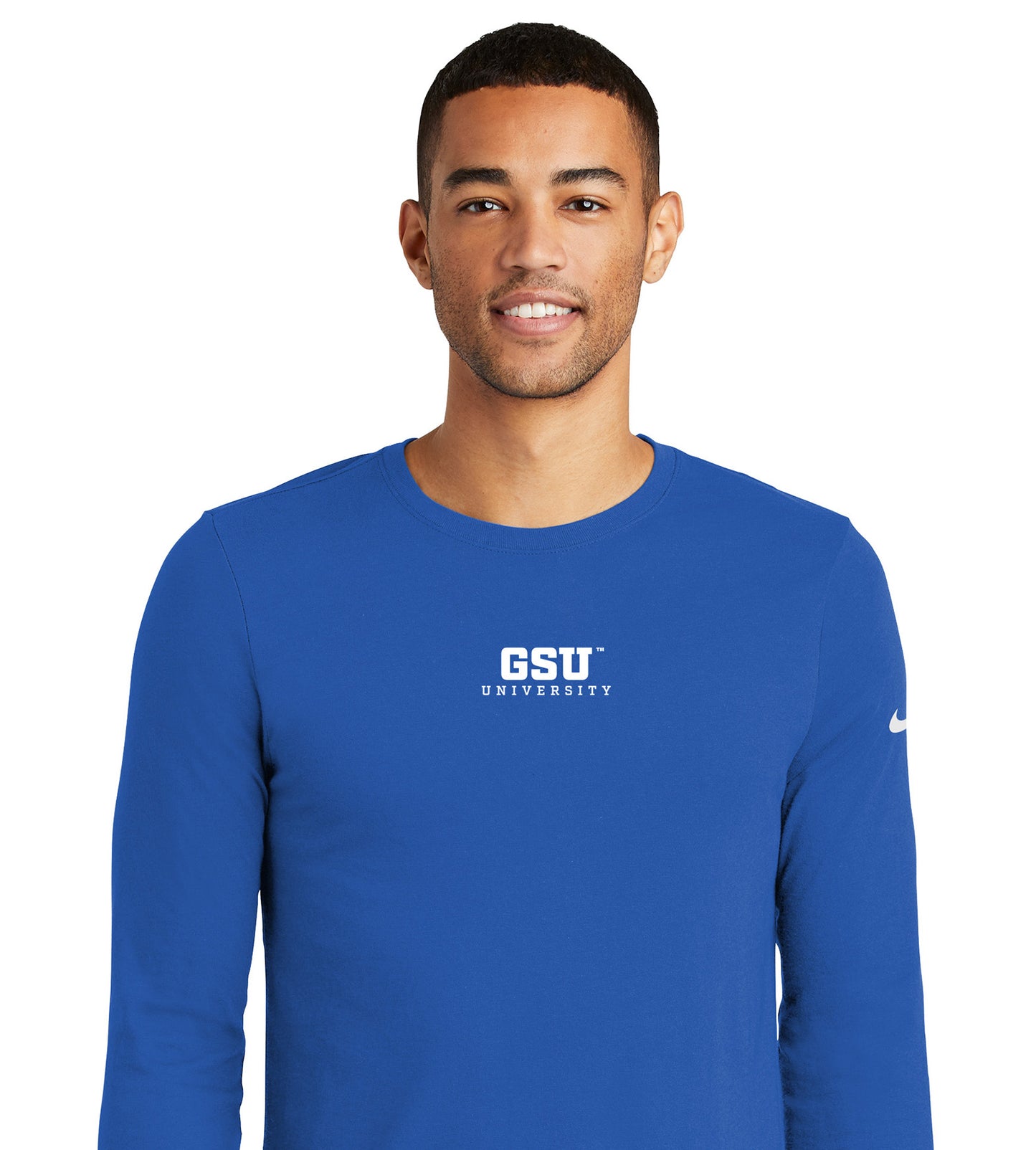 GSU University Nike Dri-FIT Cotton/Poly Long Sleeve Tee- Rush Blue