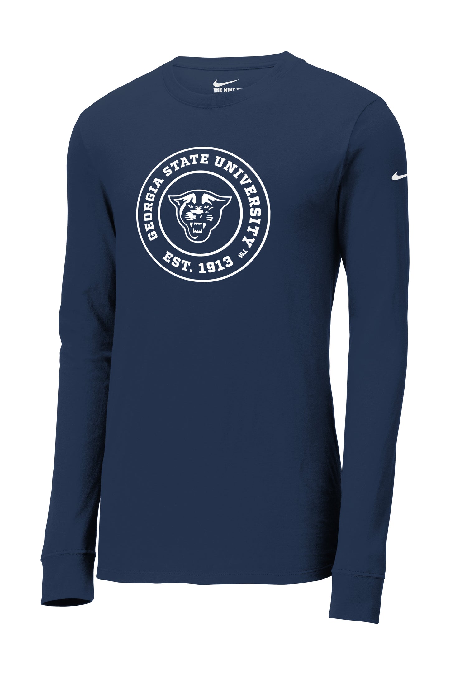 Georgia State University EST.1913 Nike Dri-FIT Cotton/Poly Long Sleeve Tee- Navy