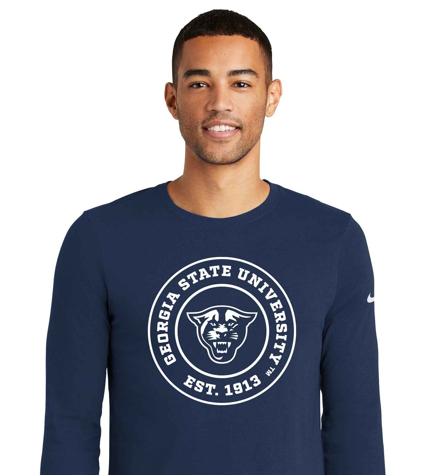 Georgia State University EST.1913 Nike Dri-FIT Cotton/Poly Long Sleeve Tee- Navy