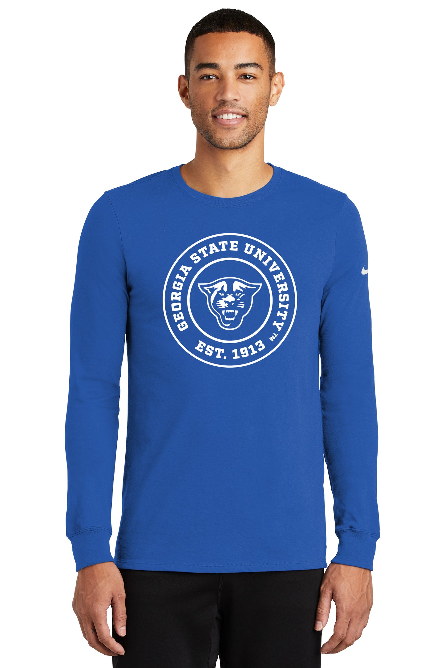 Georgia State University EST.1913 Nike Dri-FIT Cotton/Poly Long Sleeve Tee- Rush Blue