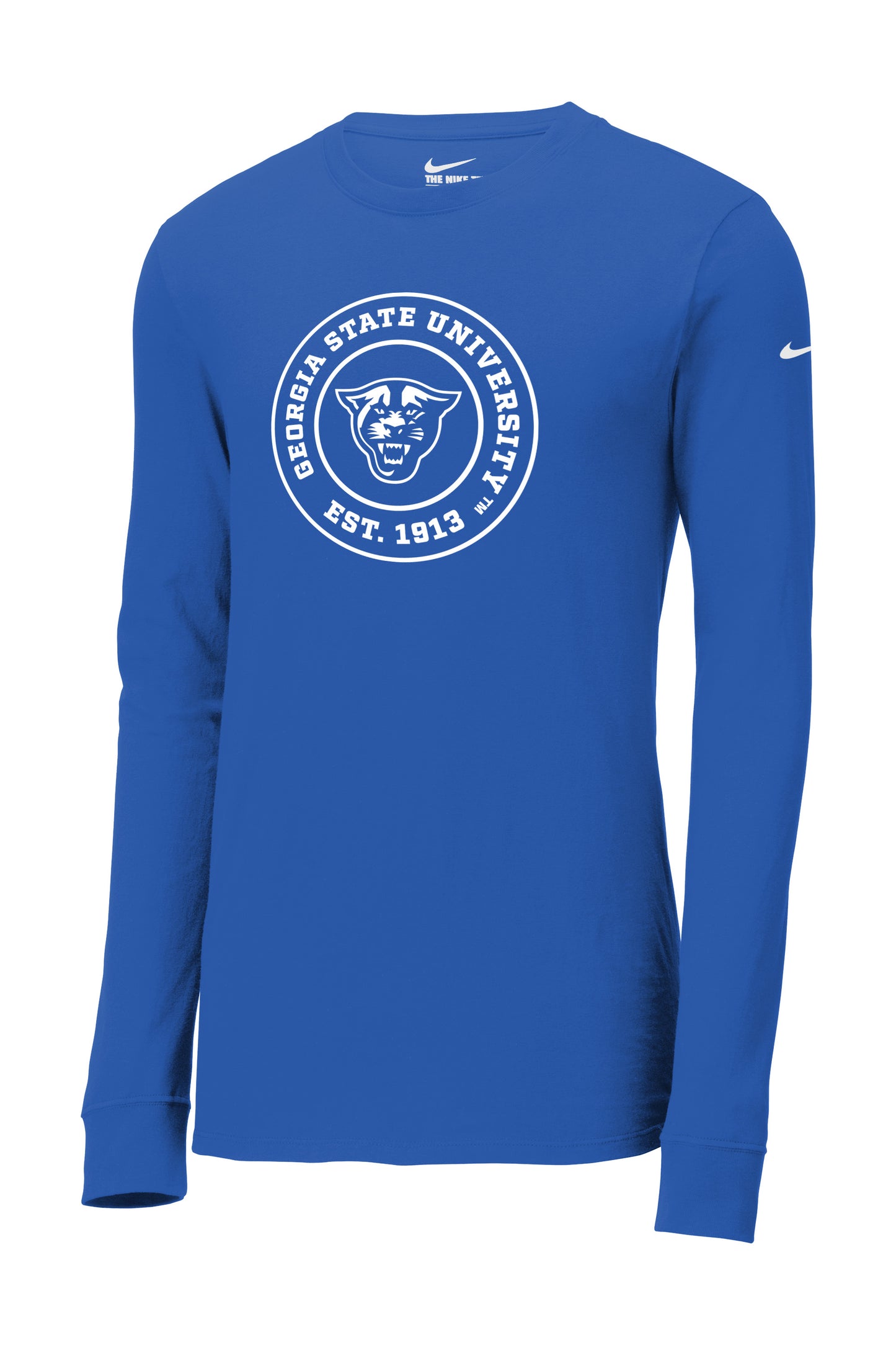 Georgia State University EST.1913 Nike Dri-FIT Cotton/Poly Long Sleeve Tee- Rush Blue