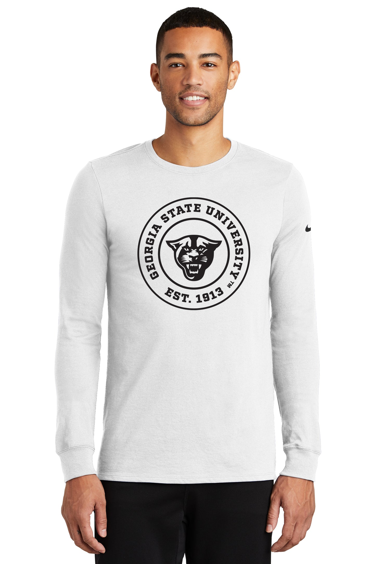 Georgia State University EST.1913 Nike Dri-FIT Cotton/Poly Long Sleeve Tee- White