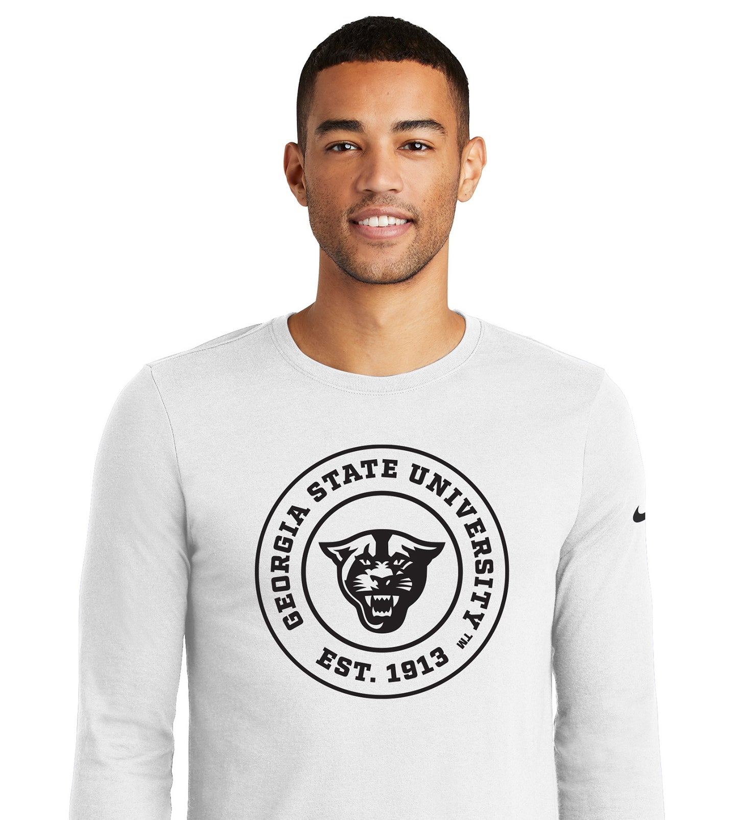 Georgia State University EST.1913 Nike Dri-FIT Cotton/Poly Long Sleeve Tee- White