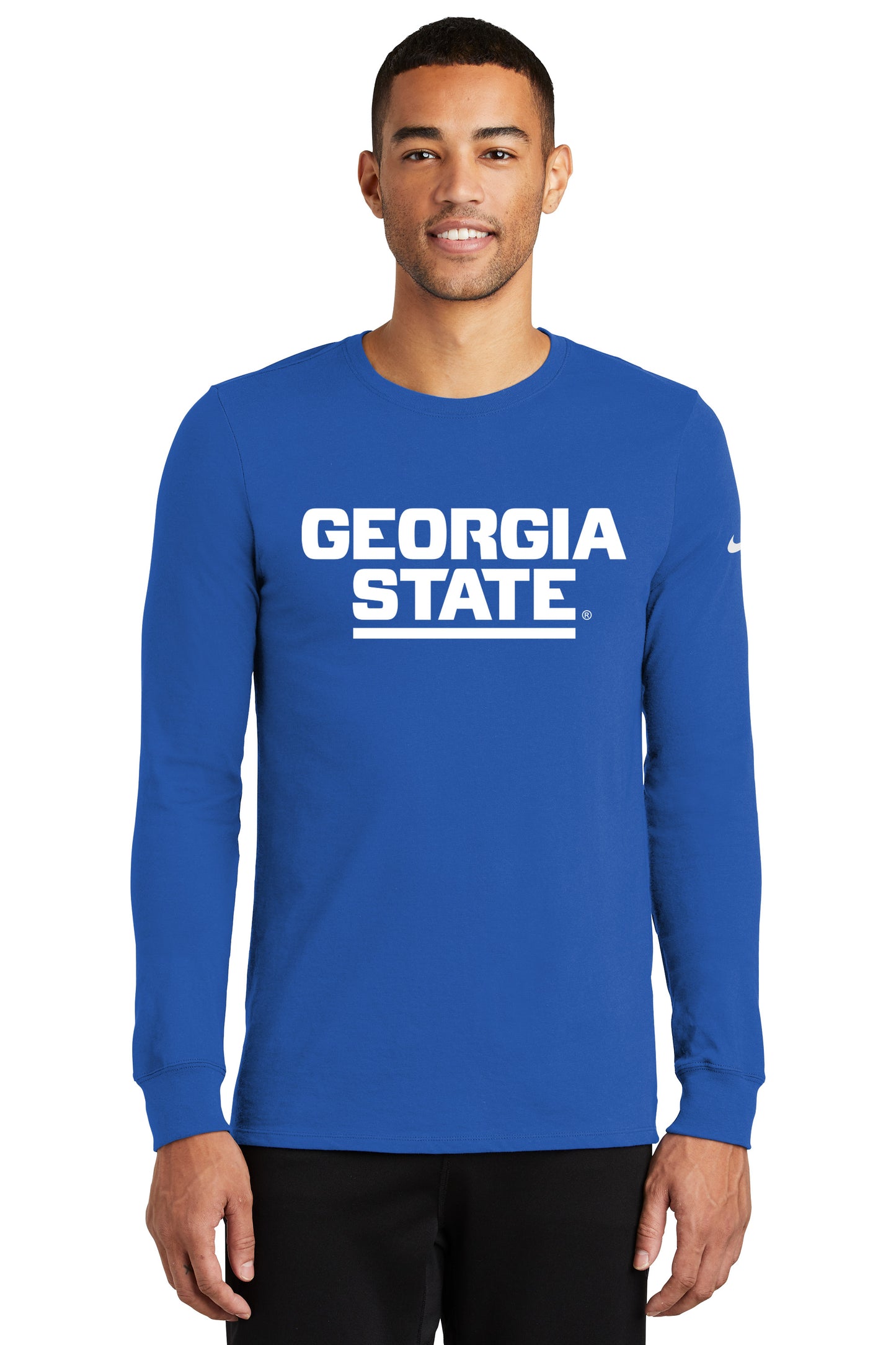 Georgia State Nike Dri-FIT Cotton/Poly Long Sleeve Tee- Rush Blue