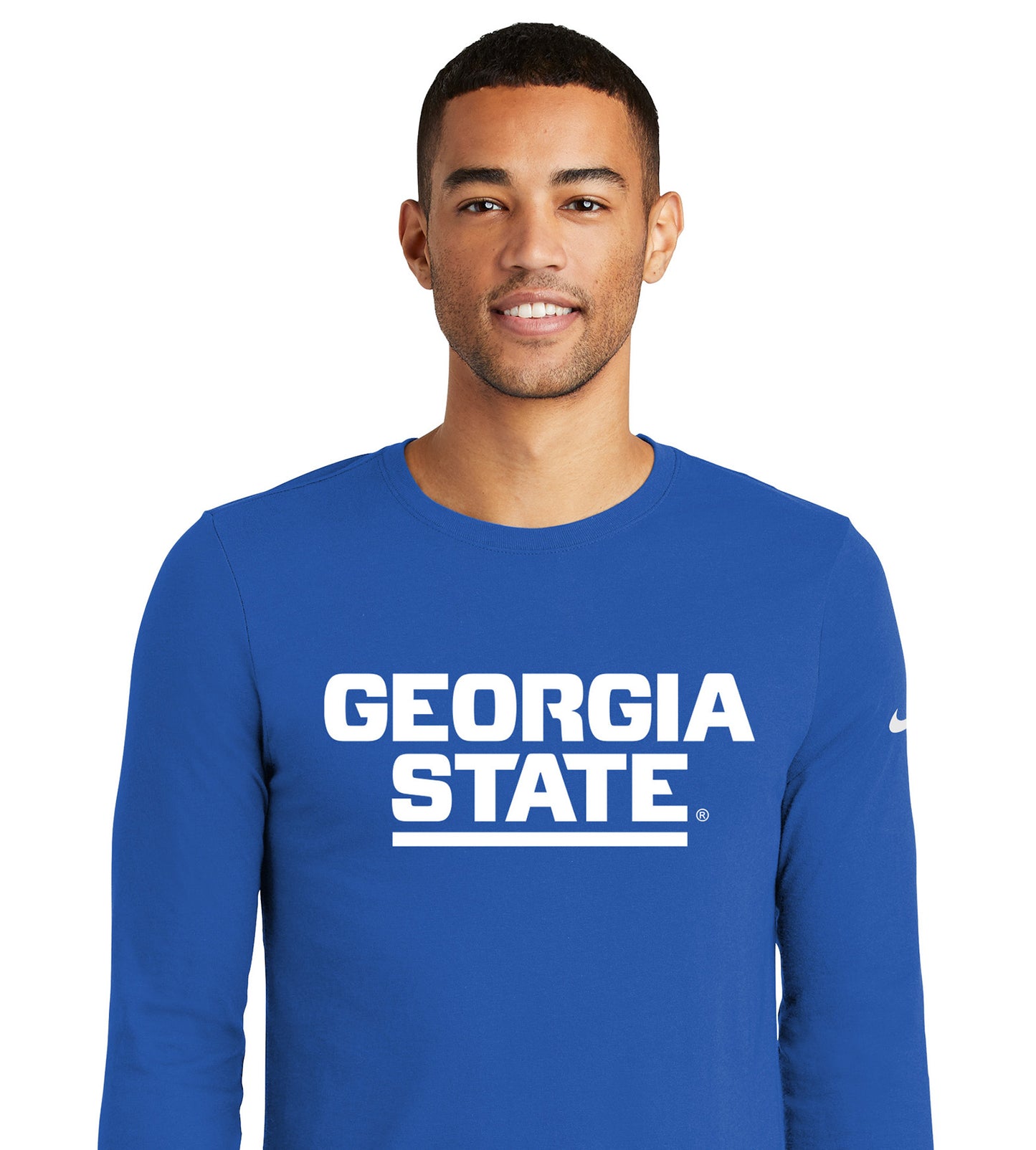 Georgia State Nike Dri-FIT Cotton/Poly Long Sleeve Tee- Rush Blue