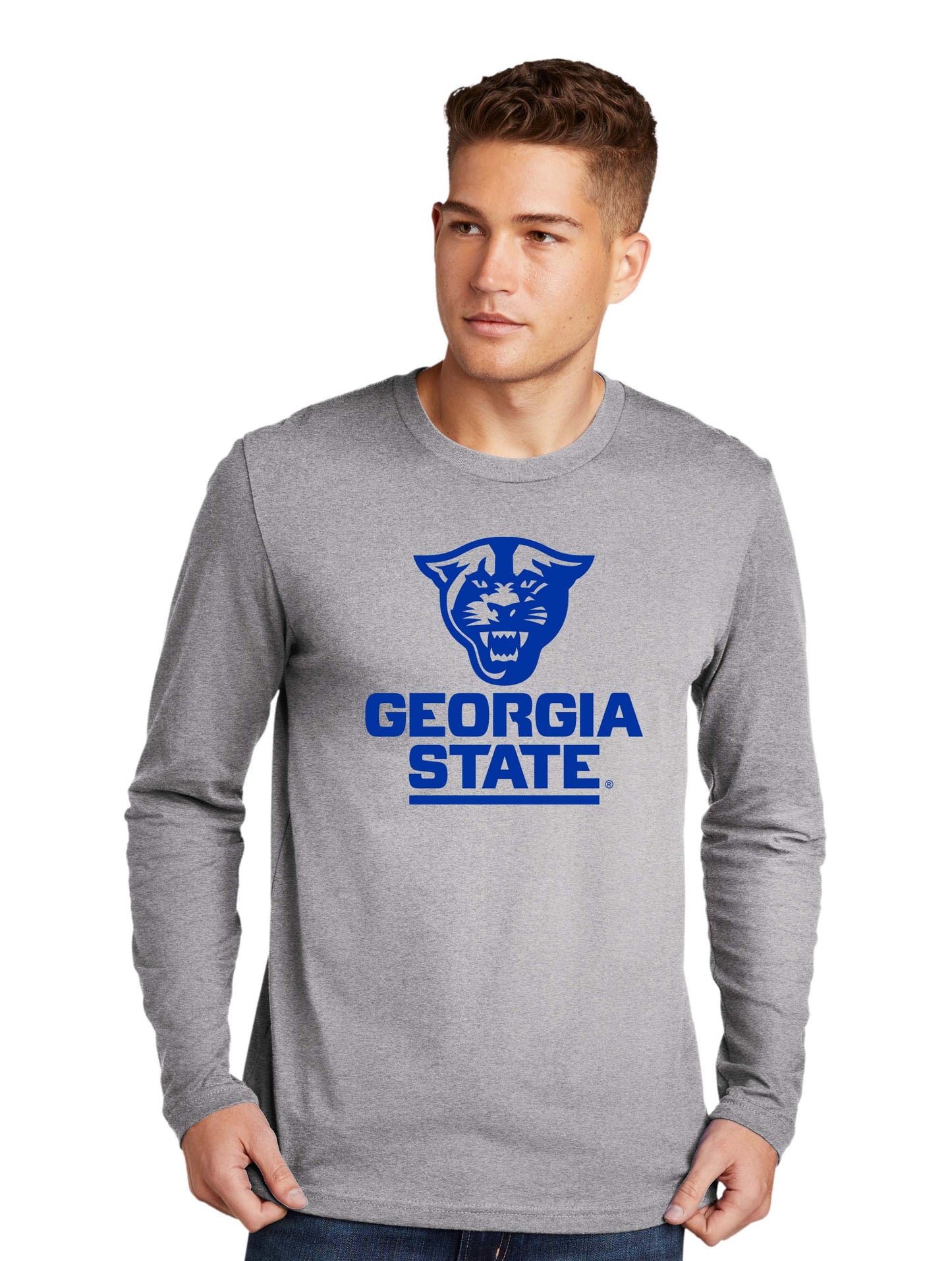 Georgia State Panthers Men's Cotton Long-Sleeve Crew-Heather Gray