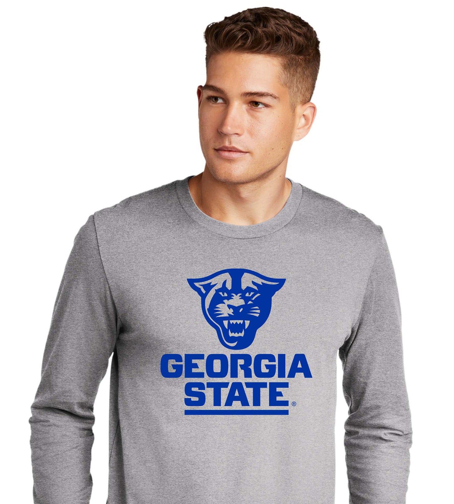 Georgia State Panthers Men's Cotton Long-Sleeve Crew-Heather Gray