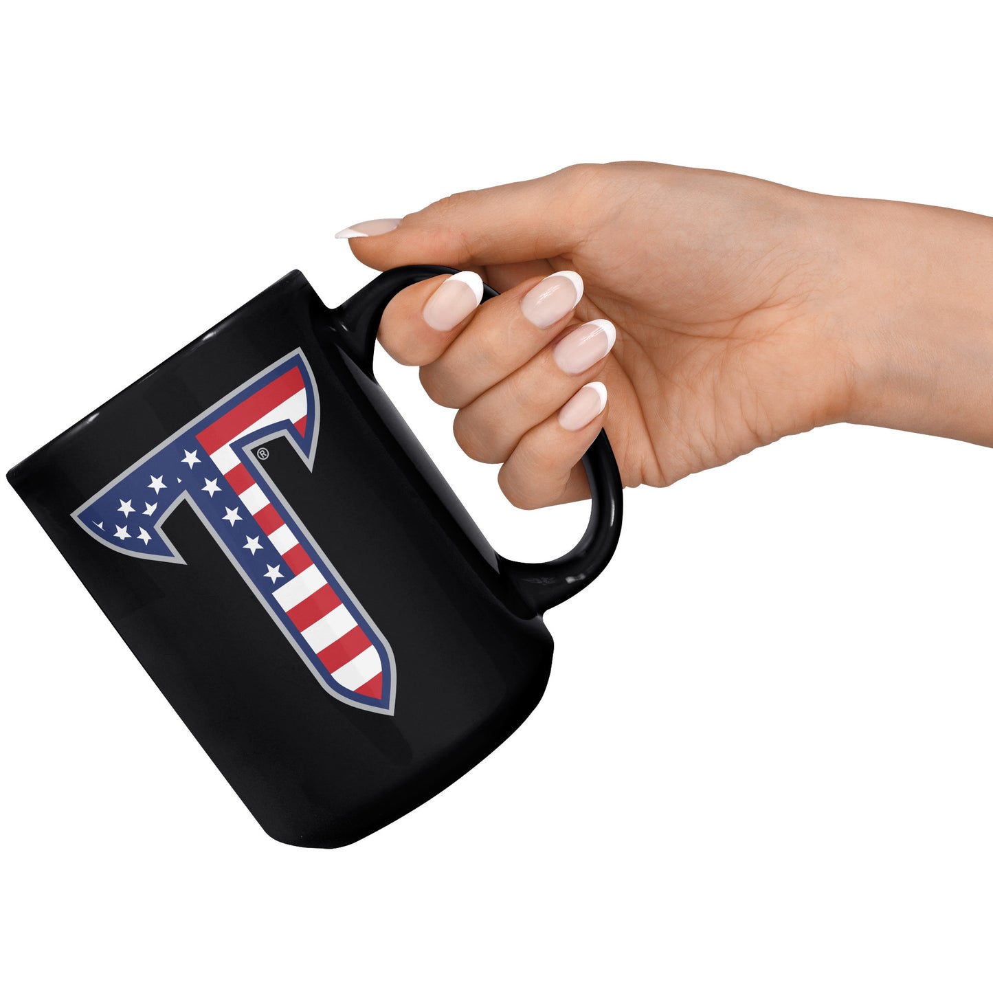 Troy University, American Flag Logo, 15oz Black Mug