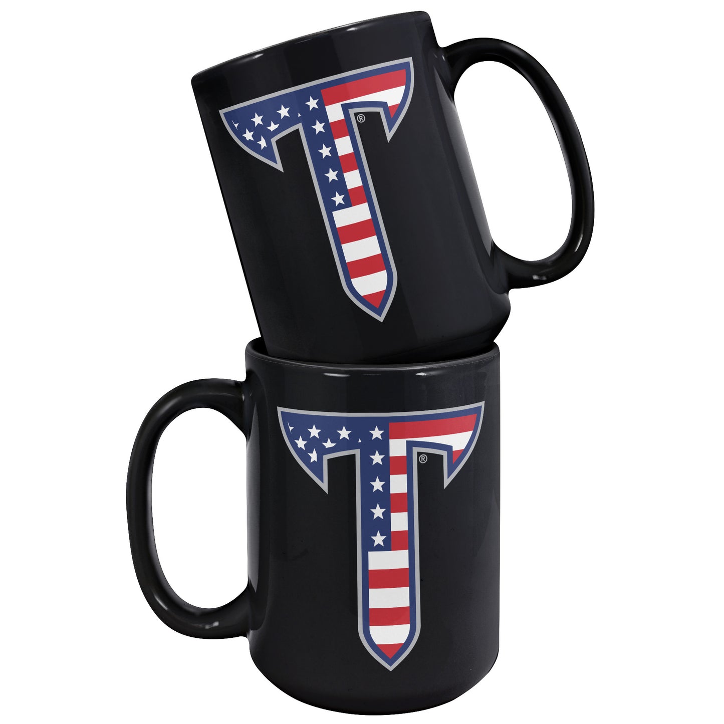 Troy University, American Flag Logo, 15oz Black Mug