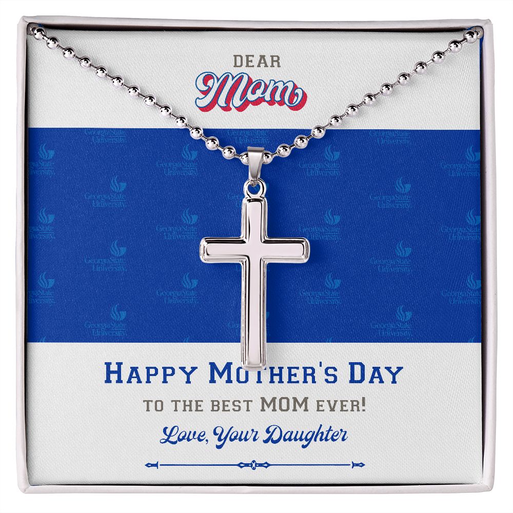 To My Mom, Georgia State University, Stainless Cross Necklace, From Daughter
