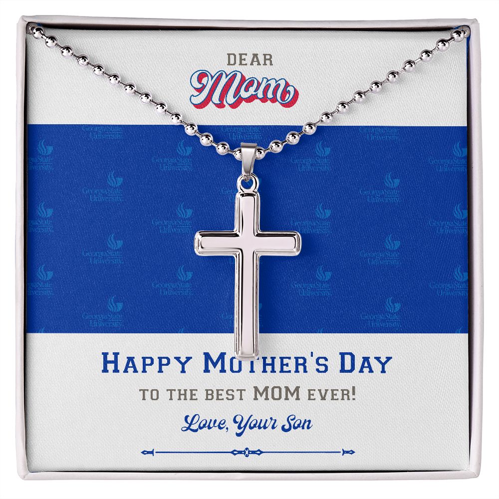 To My Mom, Georgia State University, Stainless Cross Necklace, From Son