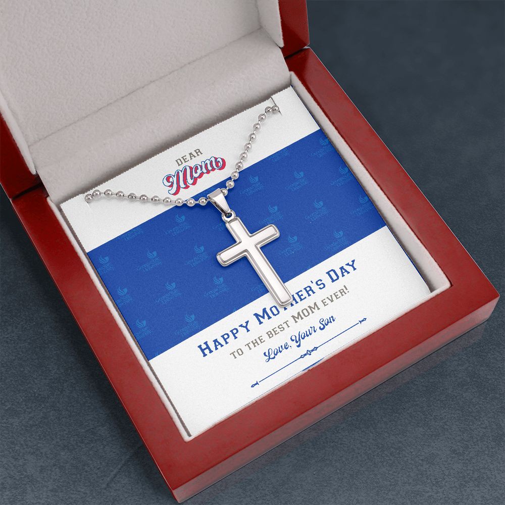 To My Mom, Georgia State University, Stainless Cross Necklace, From Son