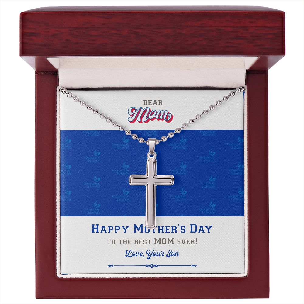 To My Mom, Georgia State University, Stainless Cross Necklace, From Son