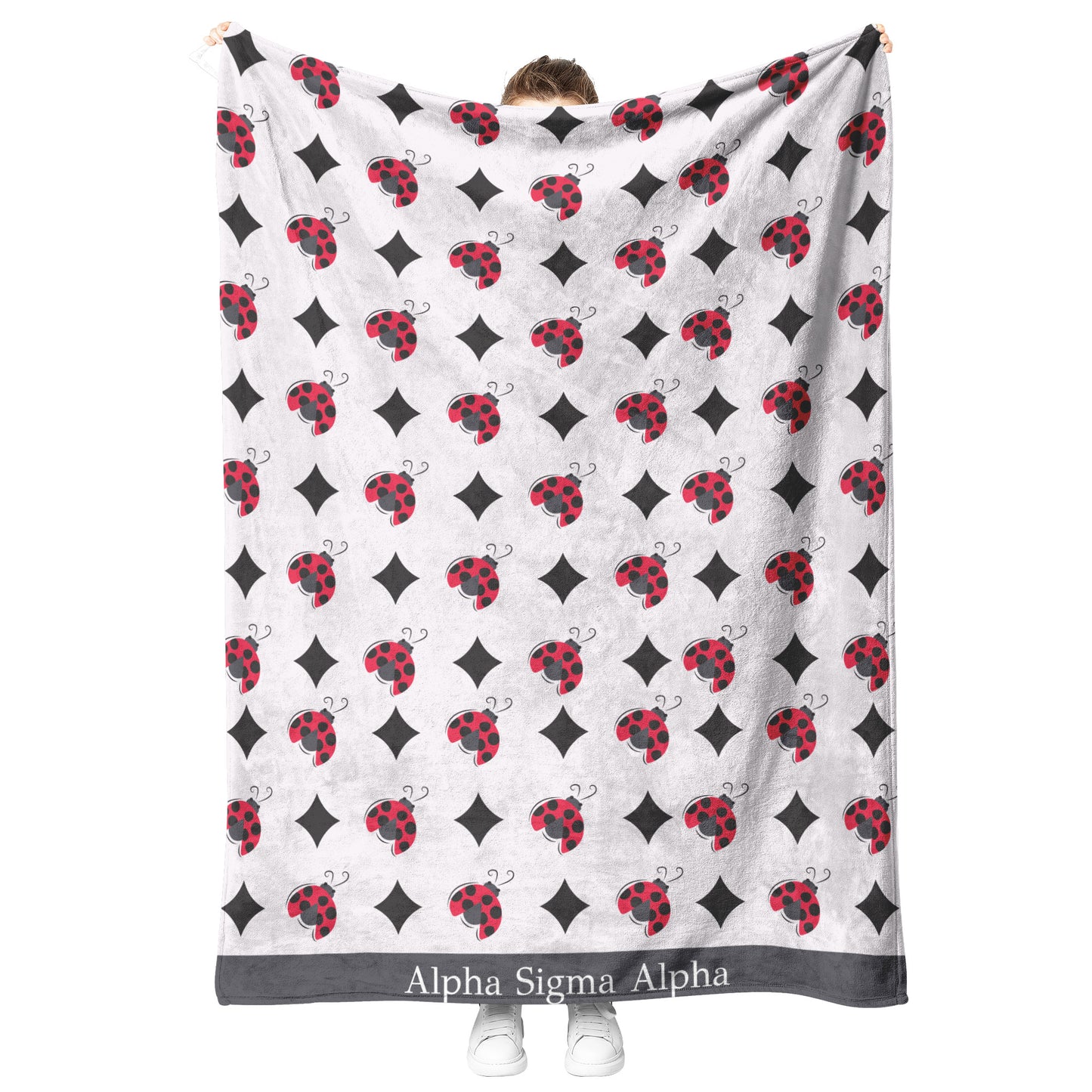 Alpha Sigma Alpha Sorority, Grey Ladybug Pattern, Fleece Blanket