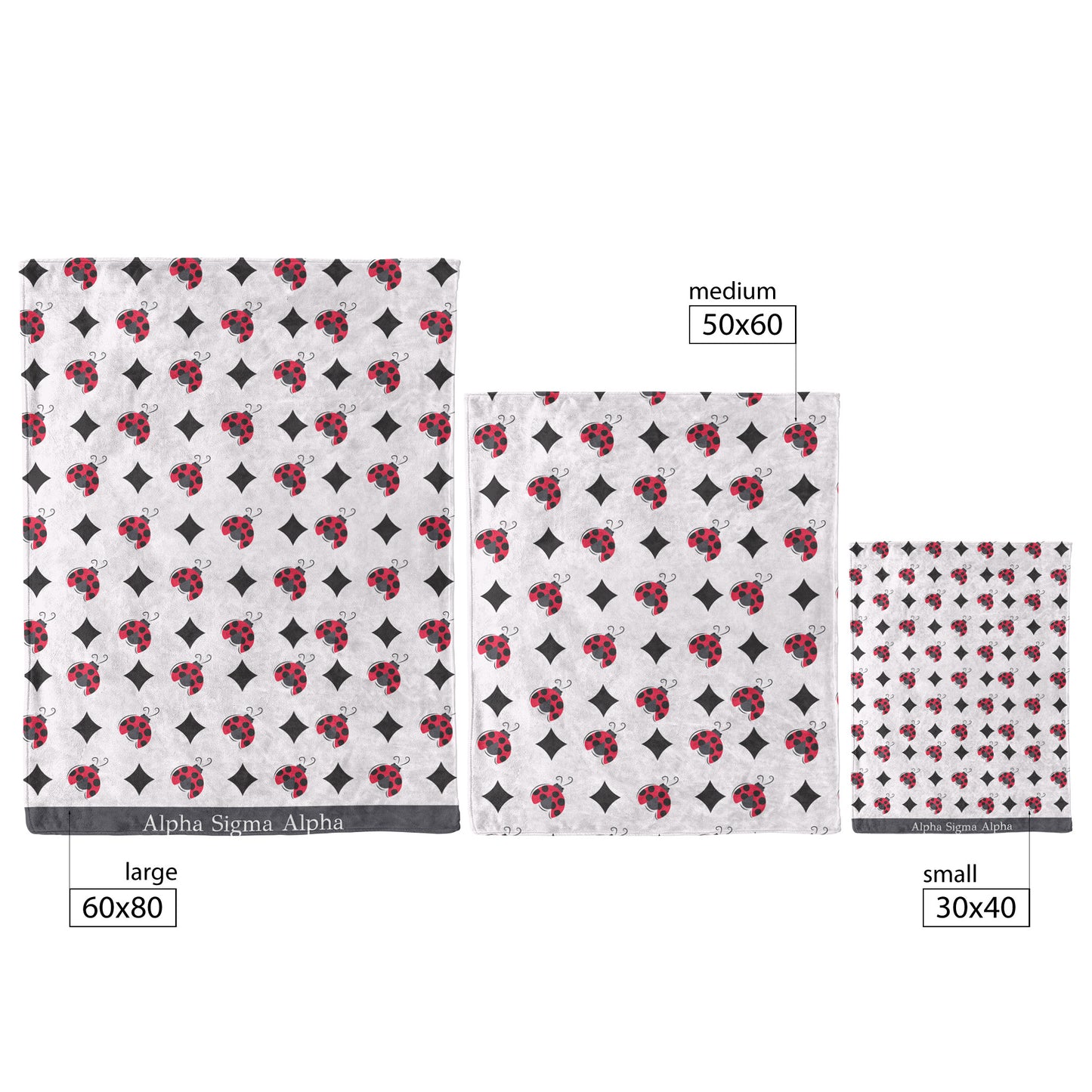 Alpha Sigma Alpha Sorority, Grey Ladybug Pattern, Fleece Blanket