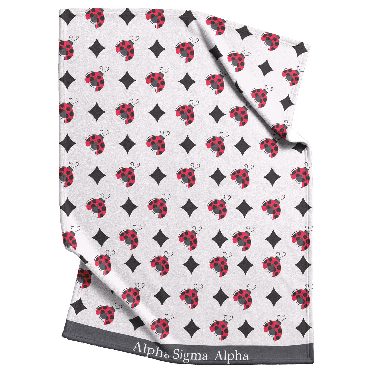 Alpha Sigma Alpha Sorority, Grey Ladybug Pattern, Fleece Blanket