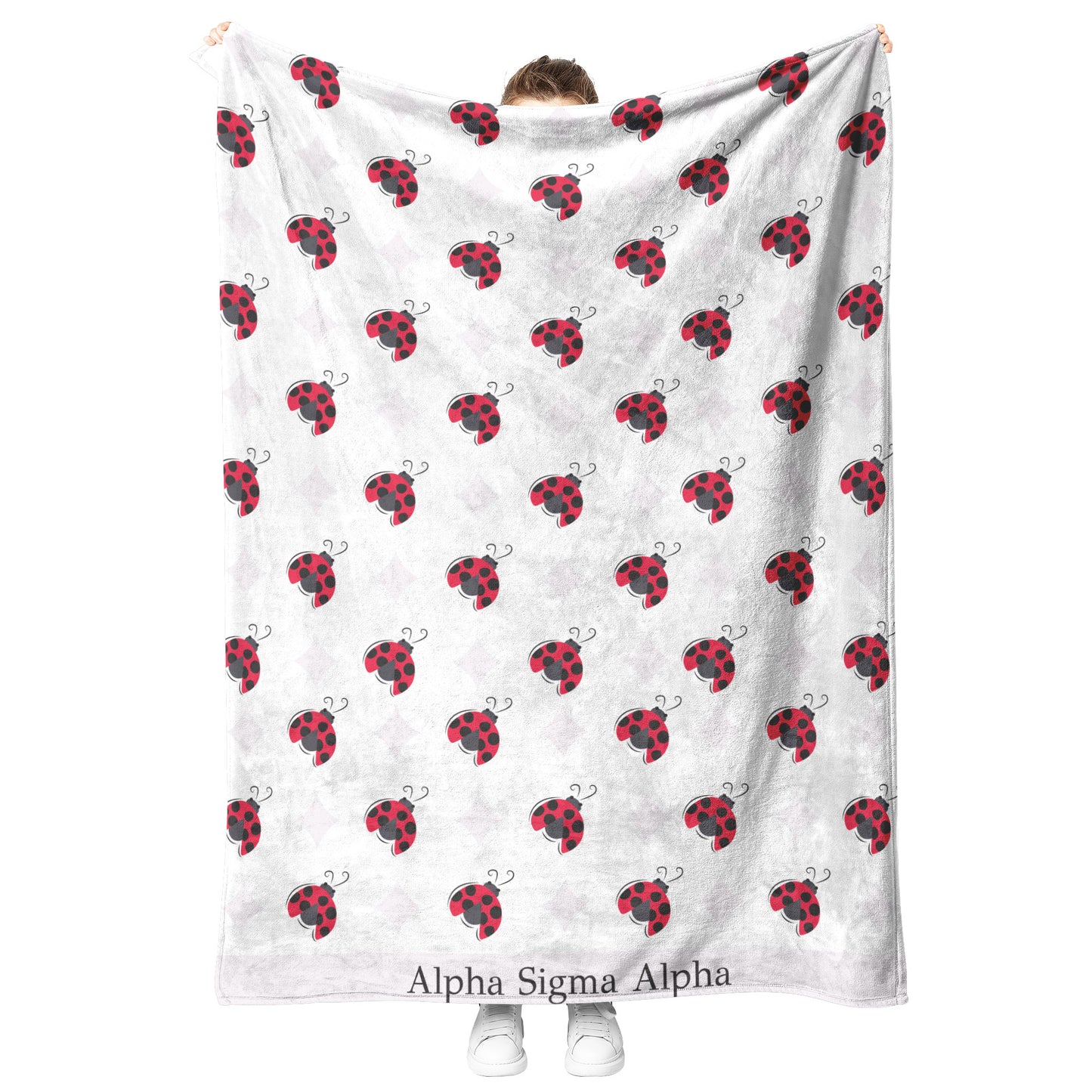 Alpha Sigma Alpha Sorority, Pearl White Ladybug Pattern, Fleece Blanket