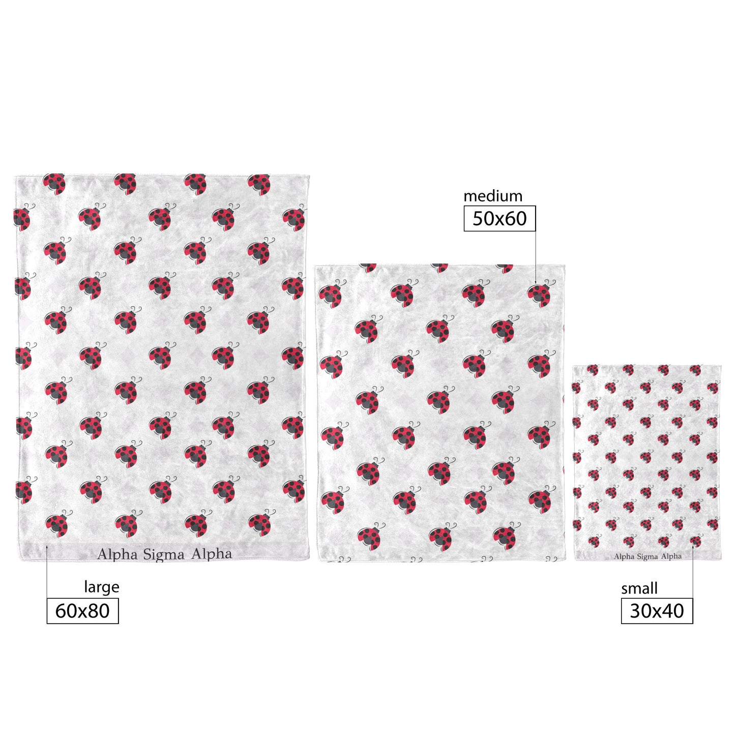 Alpha Sigma Alpha Sorority, Pearl White Ladybug Pattern, Fleece Blanket