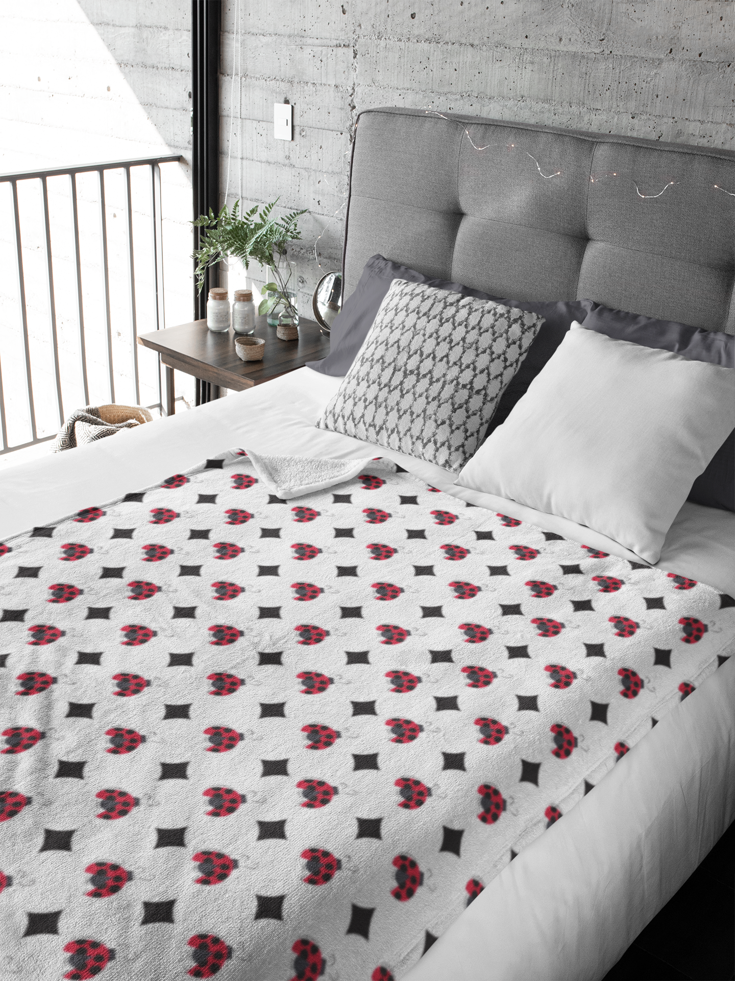 Alpha Sigma Alpha Sorority, Grey Ladybug Pattern, Fleece Blanket
