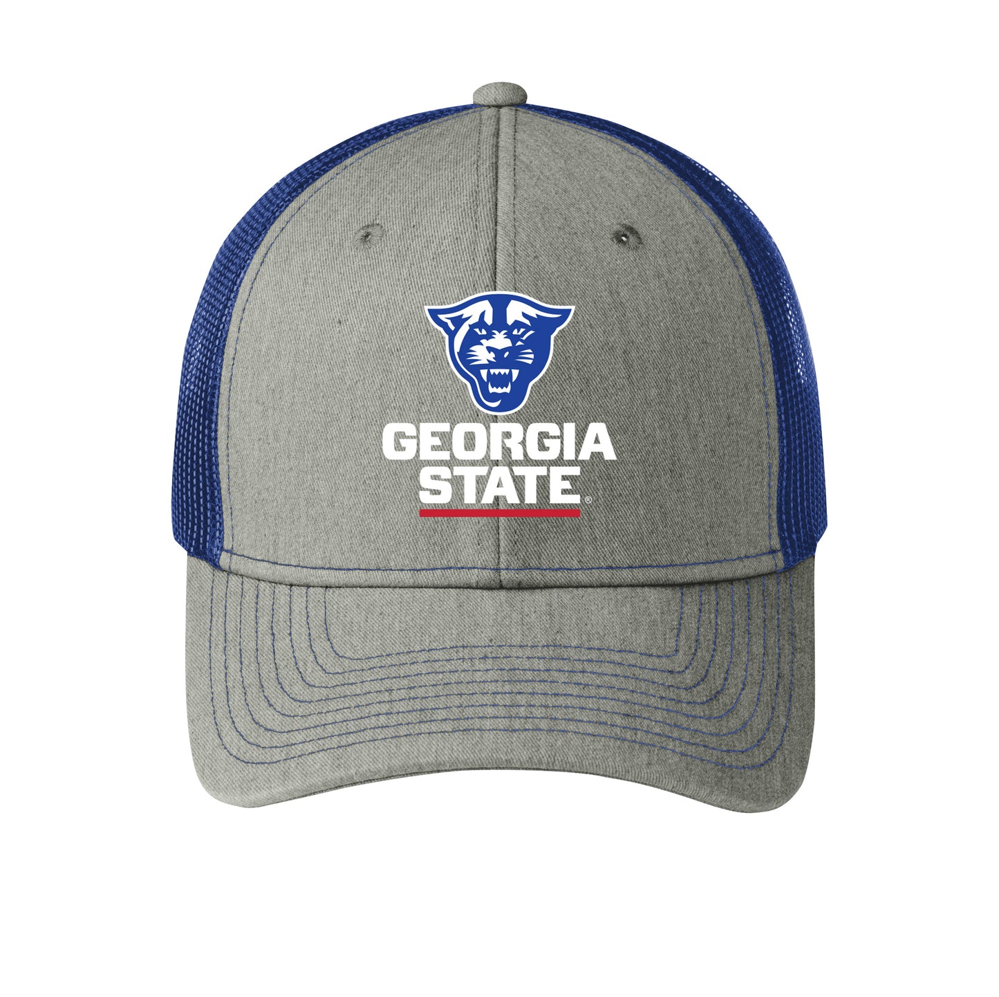 Georgia State Snapback Trucker Cap-HeatherGrey-PatriotBlue