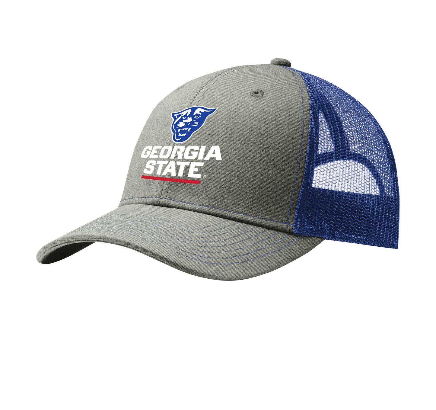 Georgia State Snapback Trucker Cap-HeatherGrey-PatriotBlue