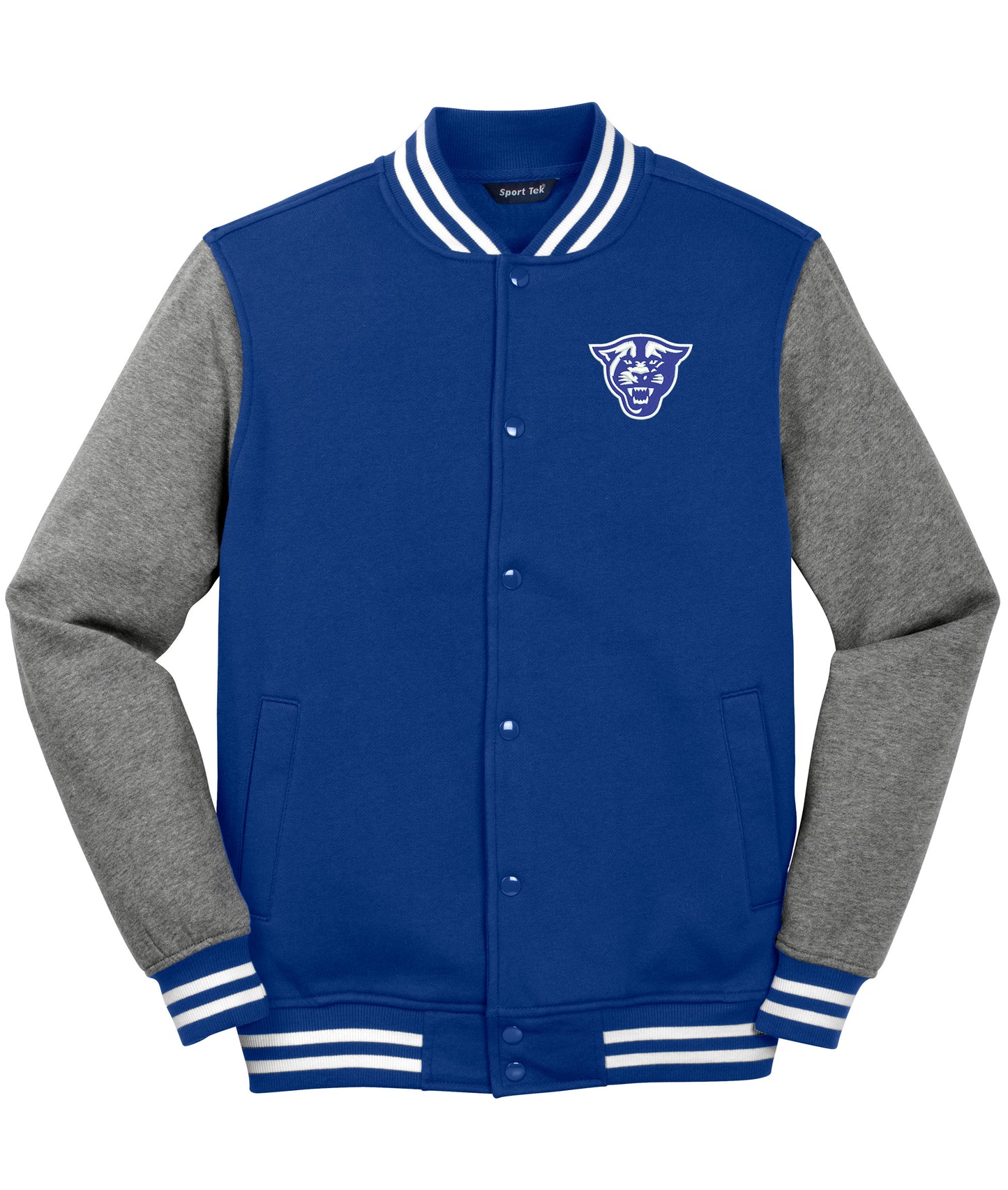 Panthers Fleece Letterman Jacket-True Royal/Vintage Heather