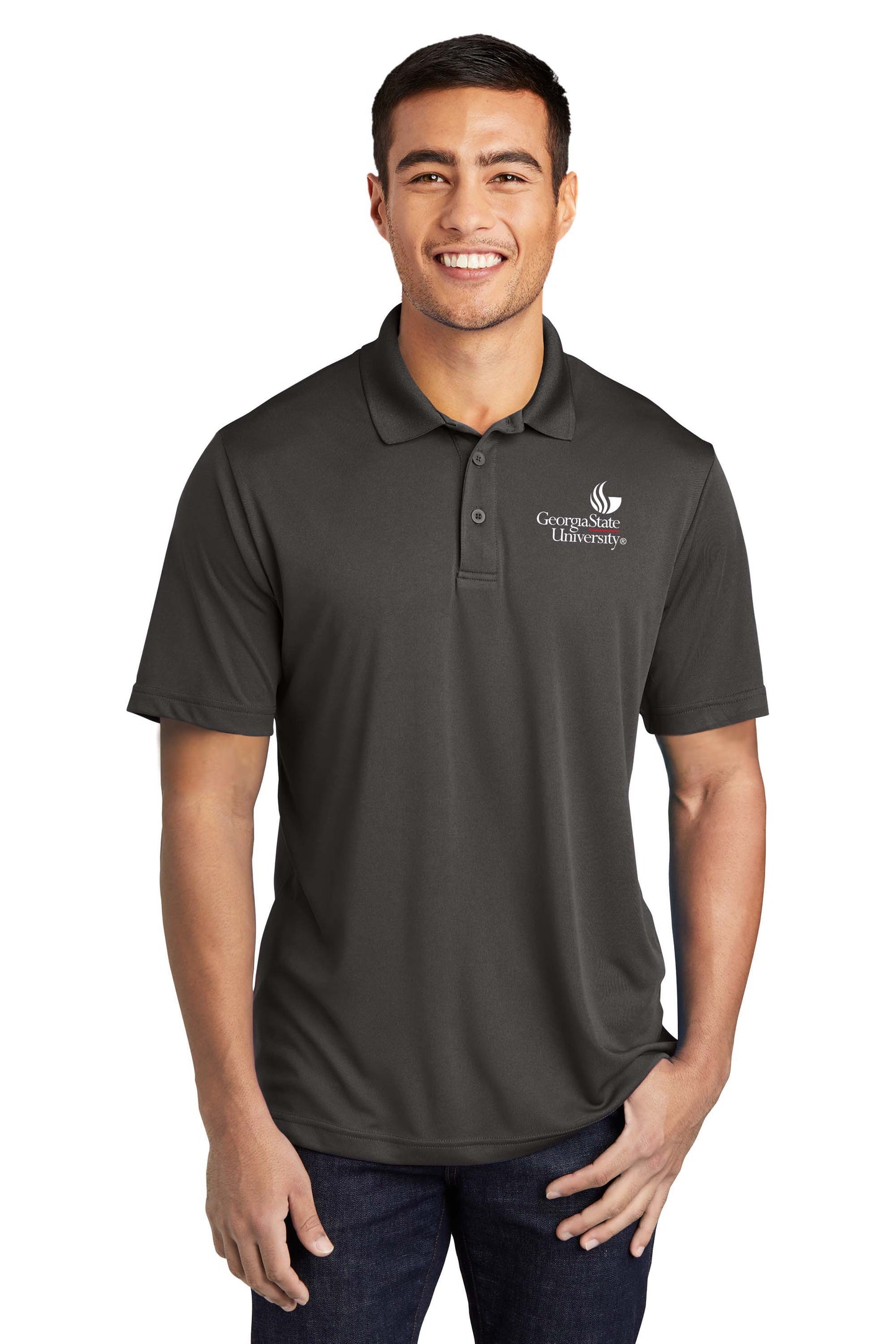 Georgia State University Performance Embroidery Polo-Iron Grey