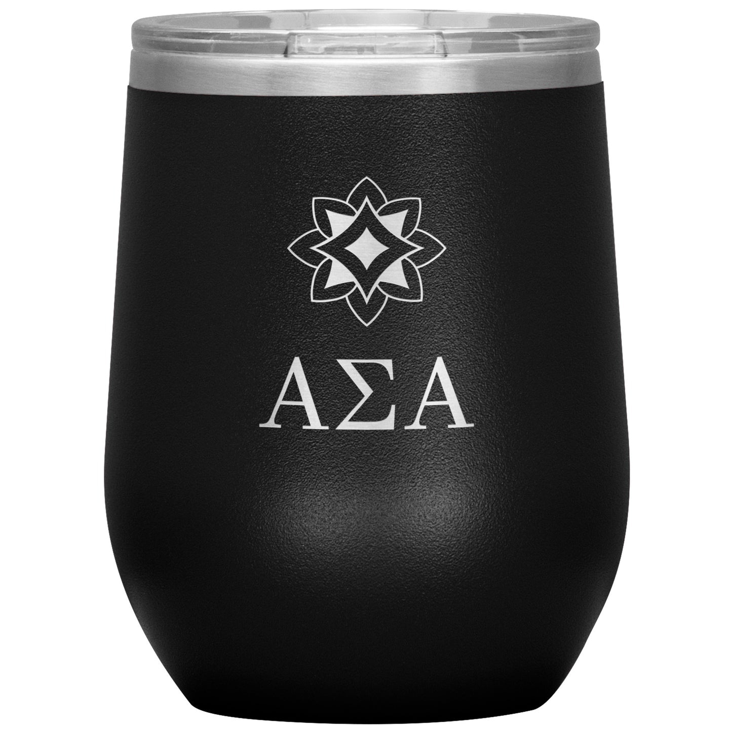 Alpha Sigma Alpha Sorority, Greek Letters Flower logo, 12oz Wine Insulated Tumbler