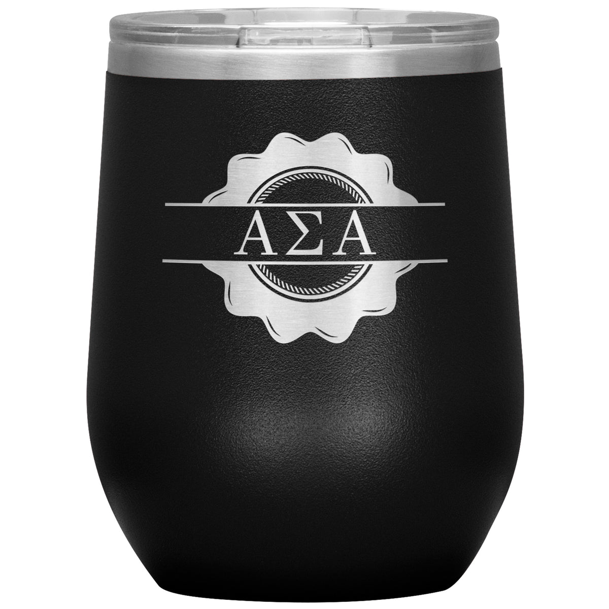 Alpha Sigma Alpha Sorority, Greek letters Badge Logo, 12oz Wine Insulated Tumbler