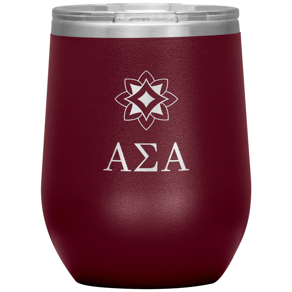 Alpha Sigma Alpha Sorority, Greek Letters Flower logo, 12oz Wine Insulated Tumbler