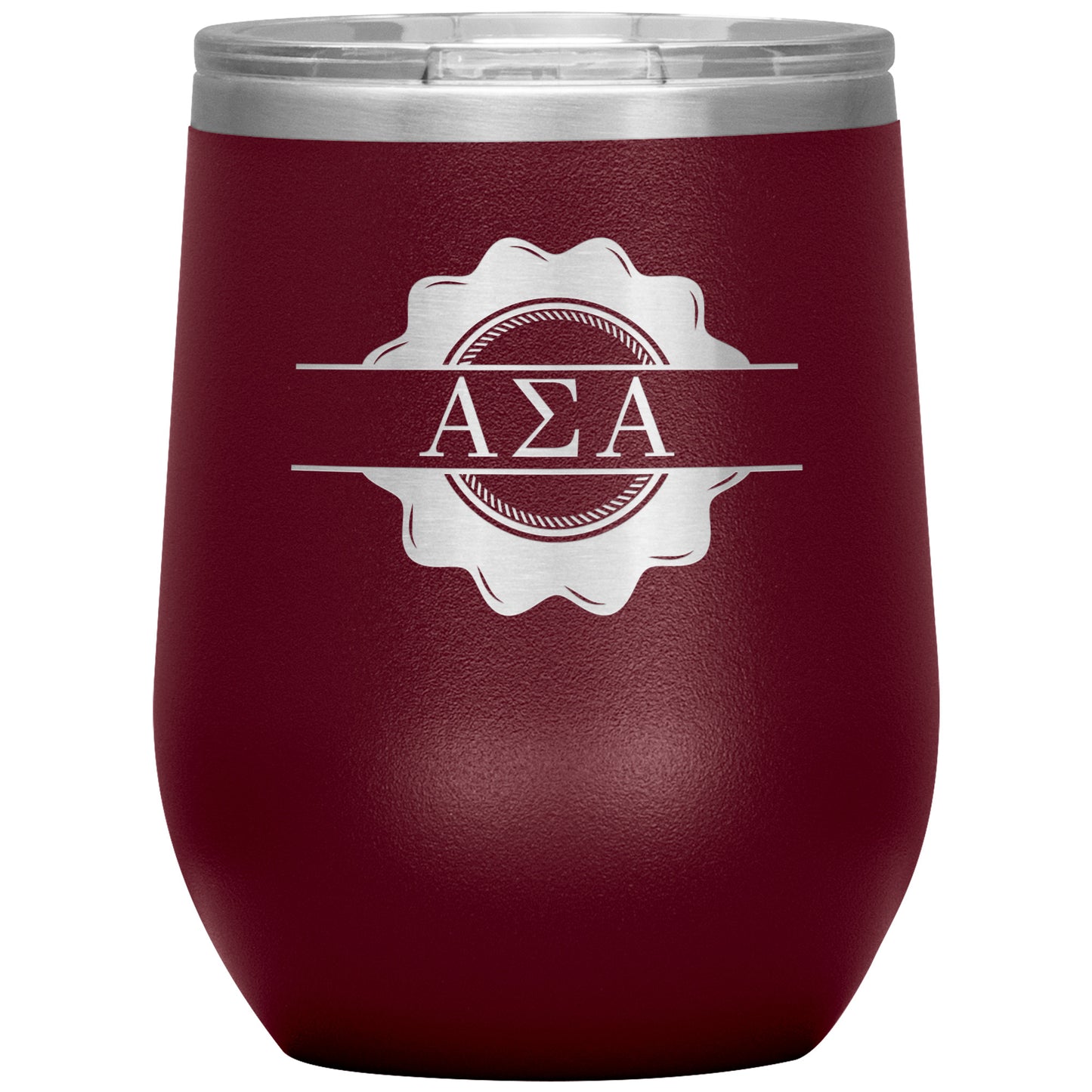 Alpha Sigma Alpha Sorority, Greek letters Badge Logo, 12oz Wine Insulated Tumbler