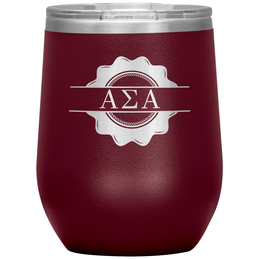Alpha Sigma Alpha Sorority, Greek letters Badge Logo, 12oz Wine Insulated Tumbler