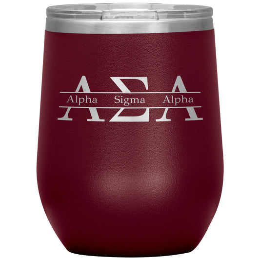 Alpha Sigma Alpha Sorority, Greek letters Logo, 12oz Wine Insulated Tumbler
