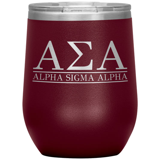 Alpha Sigma Alpha Sorority, Greek Letters Logo, 12oz Wine Insulated Tumbler