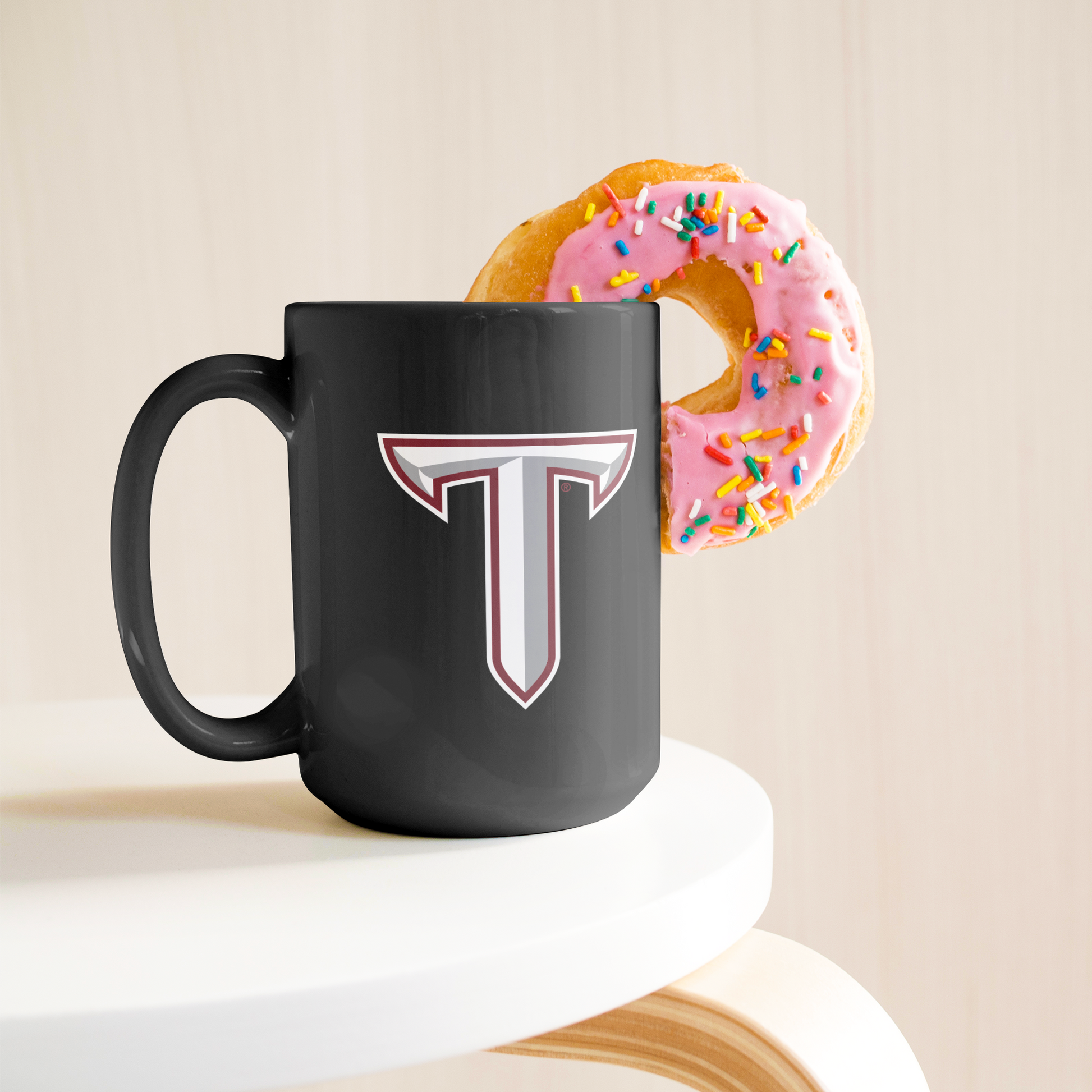 Troy University, Troy Logo, Black Mug 15oz
