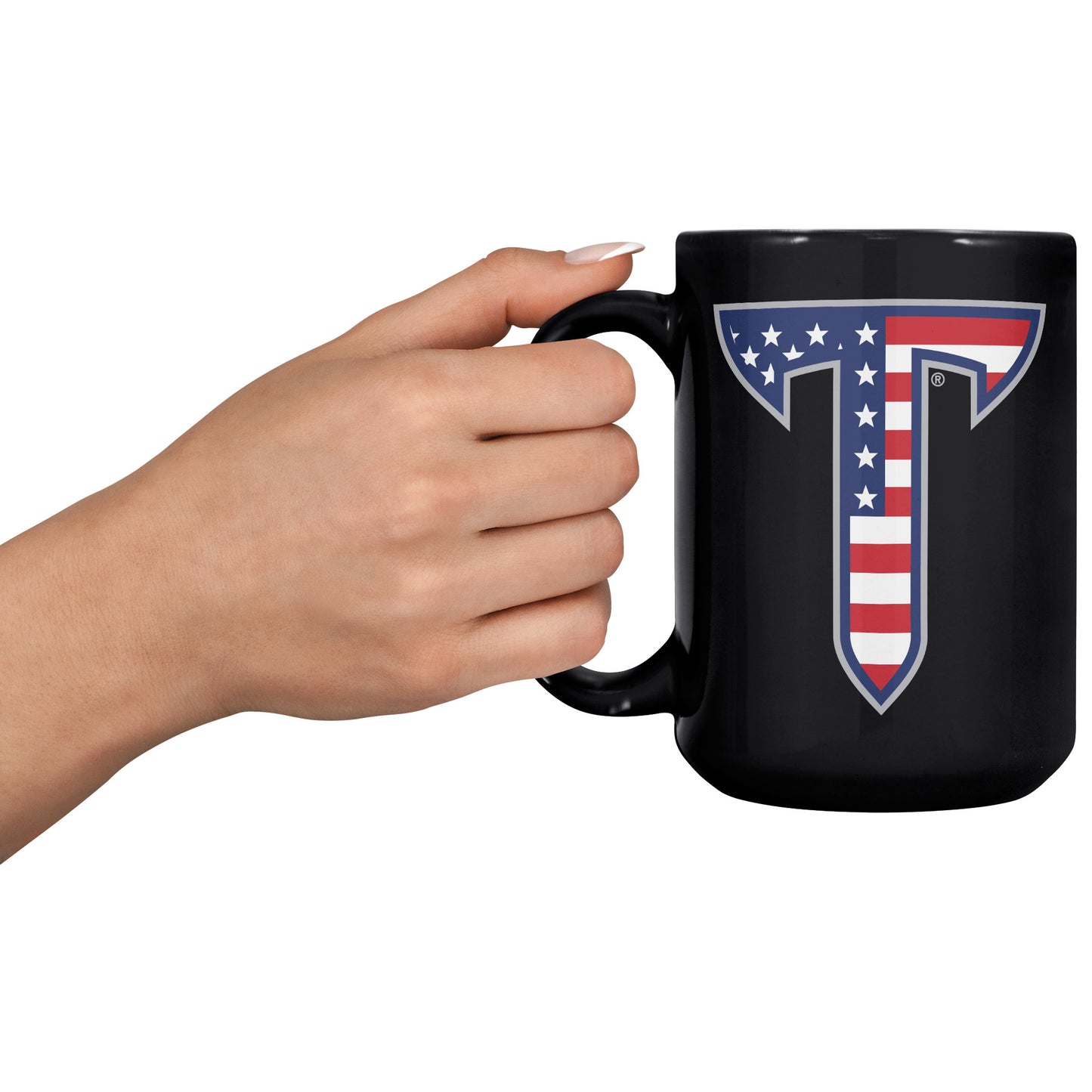 Troy University, American Flag Logo, 15oz Black Mug