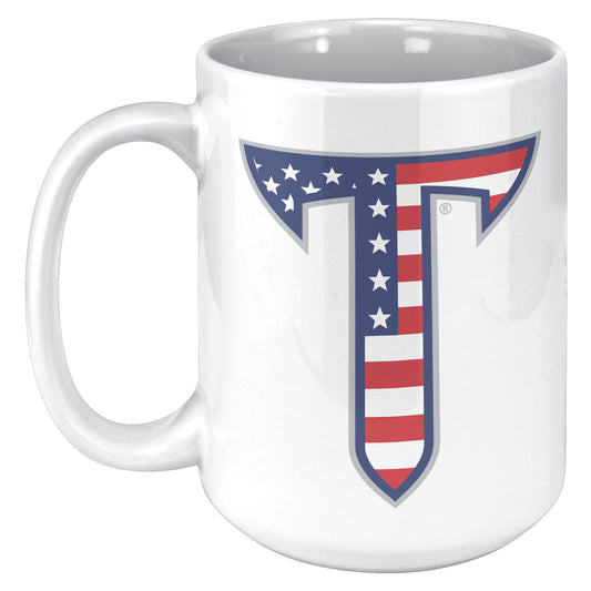 Troy University, American Flag Logo, 15oz White Mug