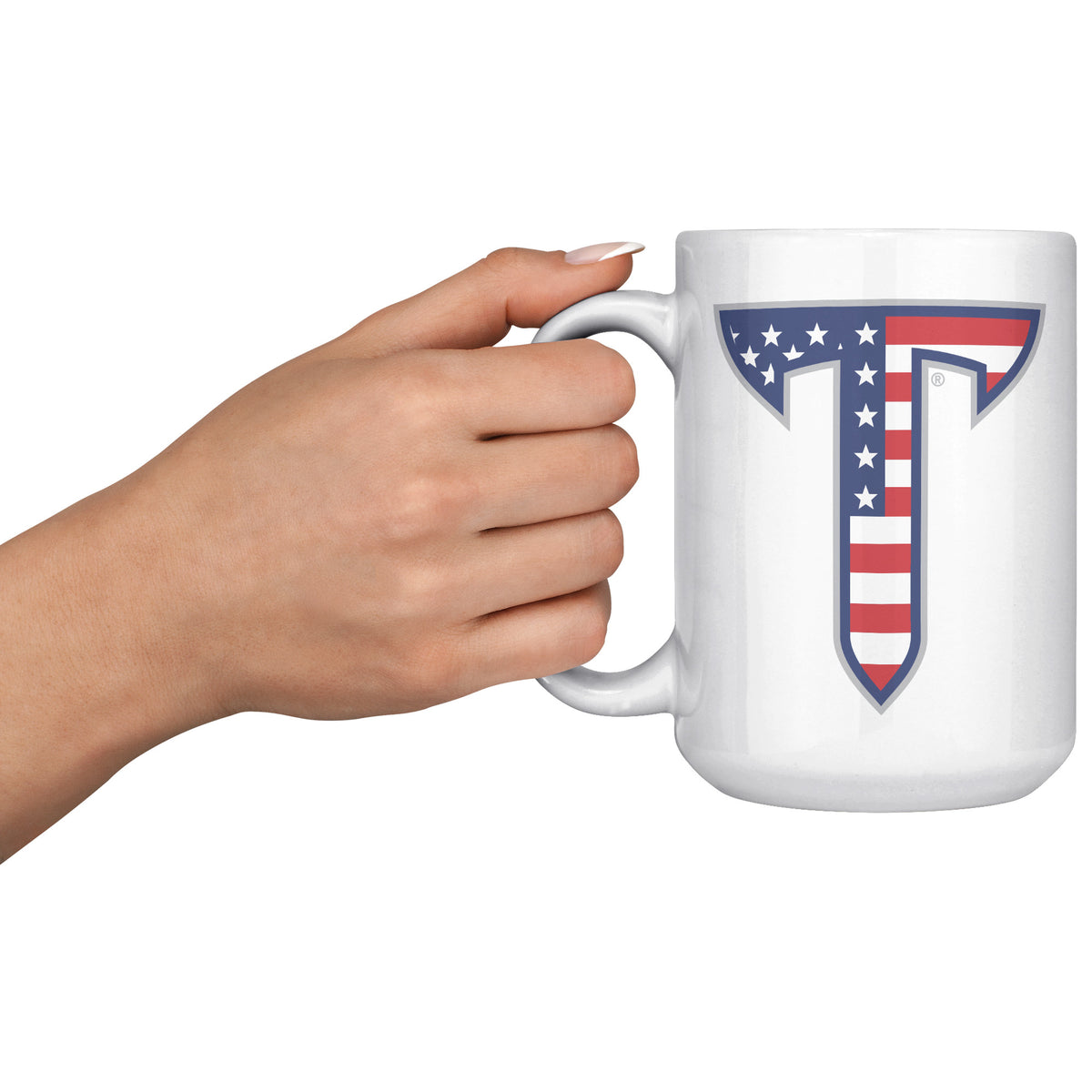 Troy University, American Flag Logo, 15oz White Mug