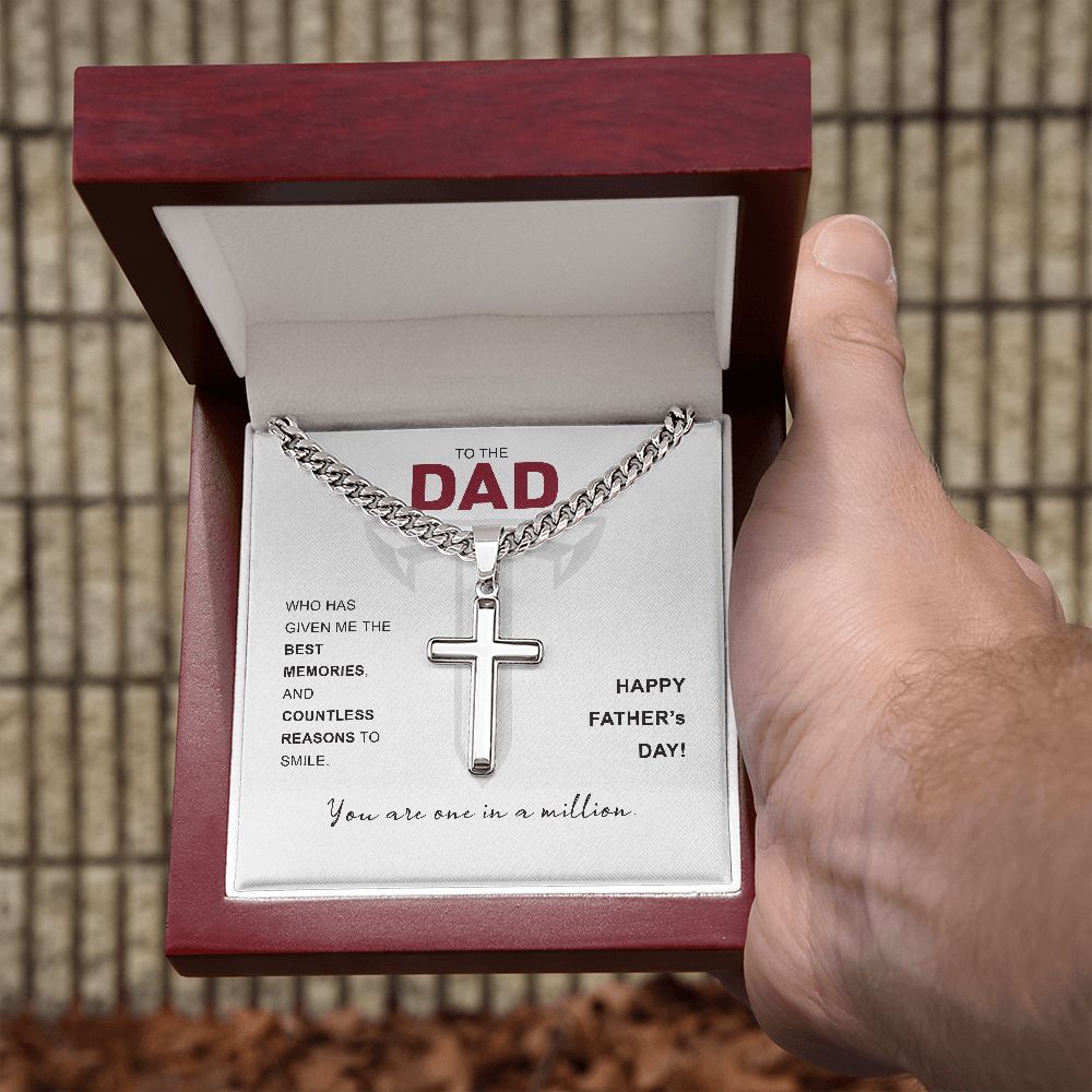 To My Dad, Troy University, Cuban Chain with Artisan Cross Necklace